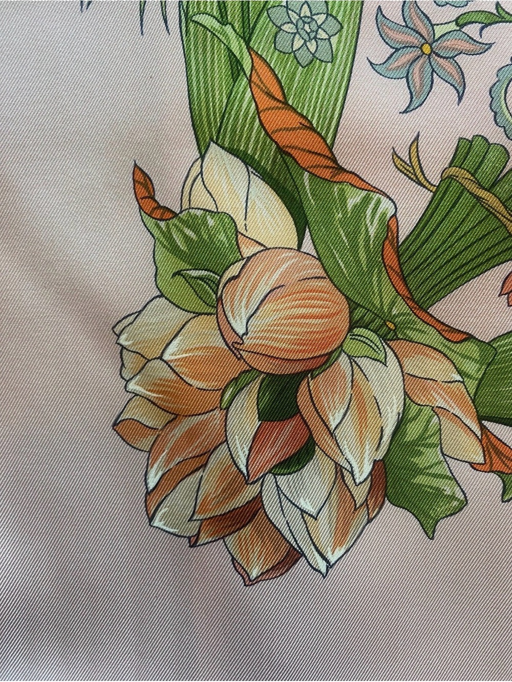 Hermes Pink and Green Silk Scarf with Lotus and River Scene - Picture 4 of 12
